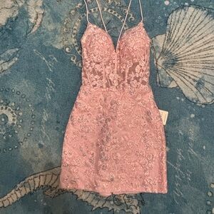 Chic Floral Lace Mini Dress in Pink